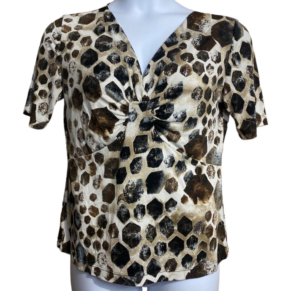 Chico's brown geometric print short sleeve blouse - Chico‎ 1 or Medium